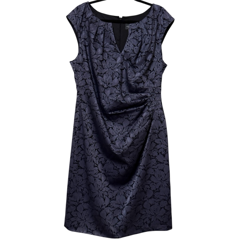 Adrianna Papell Navy Blue Floral Jacquard Cap-Sleeve Cocktail Dress